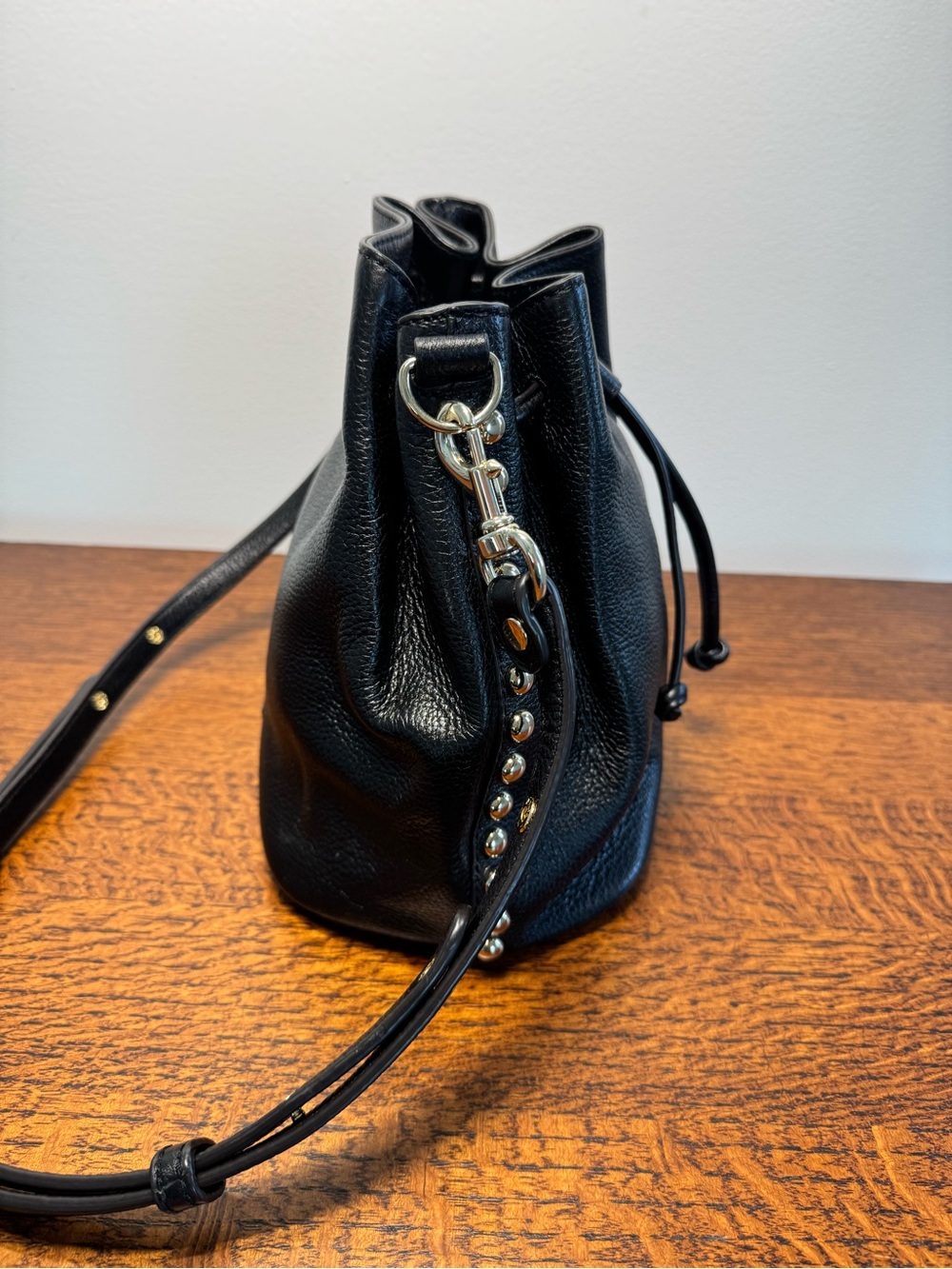 Rebecca Minkoff Black Pebbled Leather Drawstring Bucket Bag - Picture 2 of 9